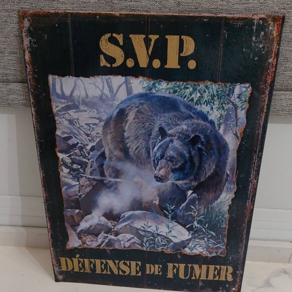 Affiche métal défense de fumer pour garage ou man cave.